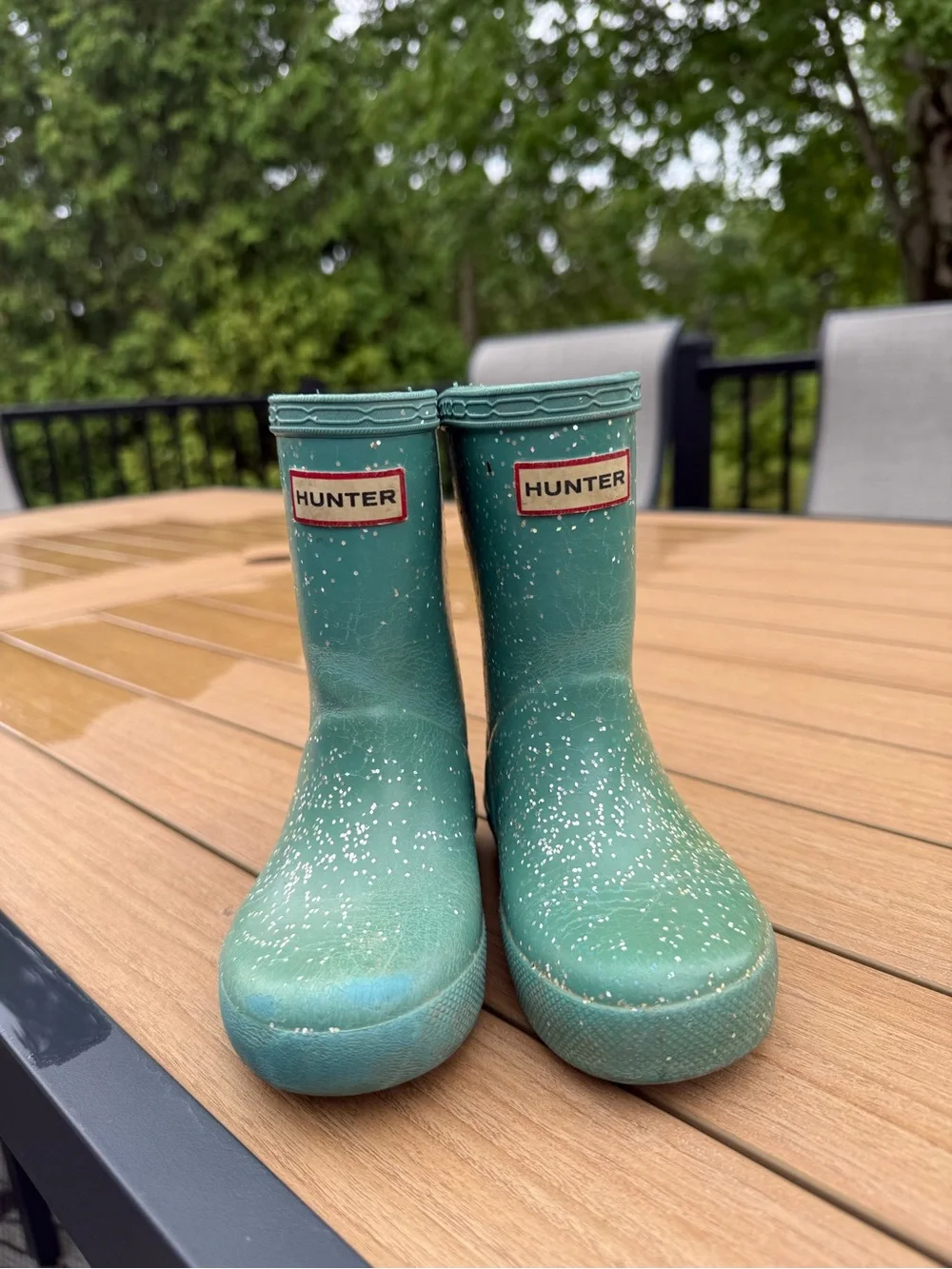 Hunter Kids Teal Speckled Rain Boots